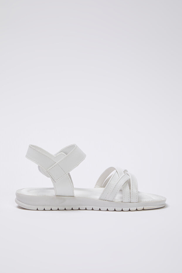 Beyaz Cırt Bantlı Büyük/Küçük Kız Çocuk Kids Sandalet TAKSS25SD00040 - 1