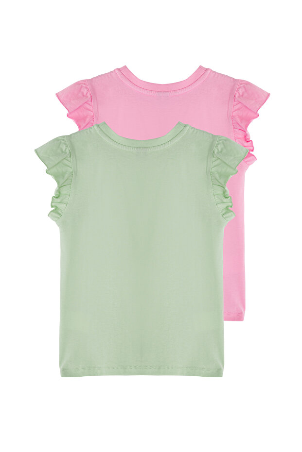 Pembe-Mint Düz Örme T-Shirt TKDSS25TS00011 - 5