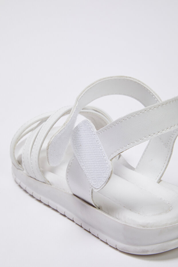 Beyaz Cırt Bantlı Büyük/Küçük Kız Çocuk Kids Sandalet TAKSS25SD00040 - 4