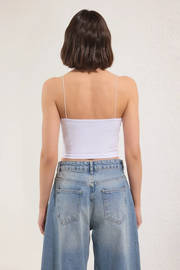 Weiß-weißes 2er-Pack Baumwoll-Crop-Top mit Spaghettiträgern, Tanktop twooss21al0196 - 4