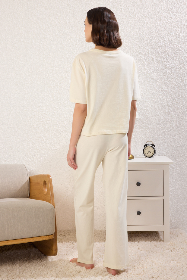 Bej %100 Pamuklu Ayıcıklı Örme Pijama Takımı THMSS23PT00134 - 4
