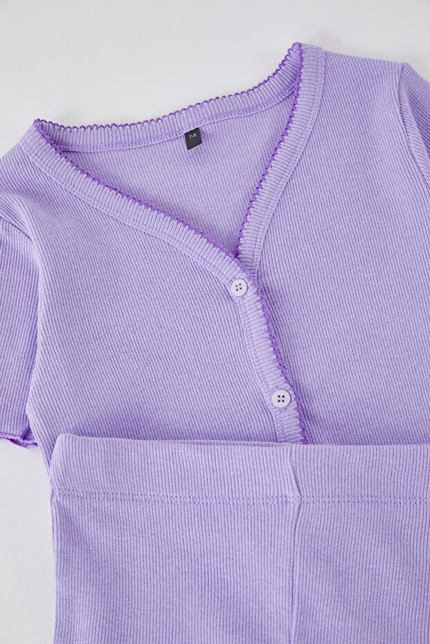 Lila Düz Örme Alt - Üst Takım TKDSS25AU00106 - 5