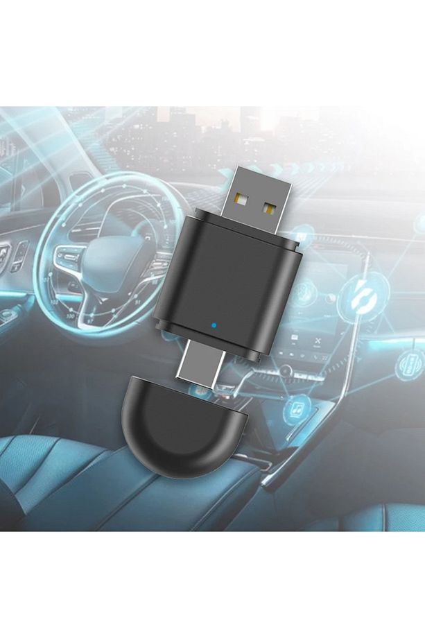 Mini Kablosuz Ios Android Uyumlu Carplay USB ve Type-C 2in1 Araç Multimedya Adaptörü - 1