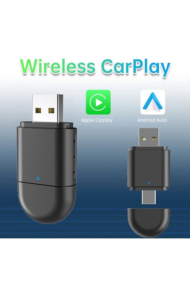 Mini Kablosuz Ios Android Uyumlu Carplay USB ve Type-C 2in1 Araç Multimedya Adaptörü - 6