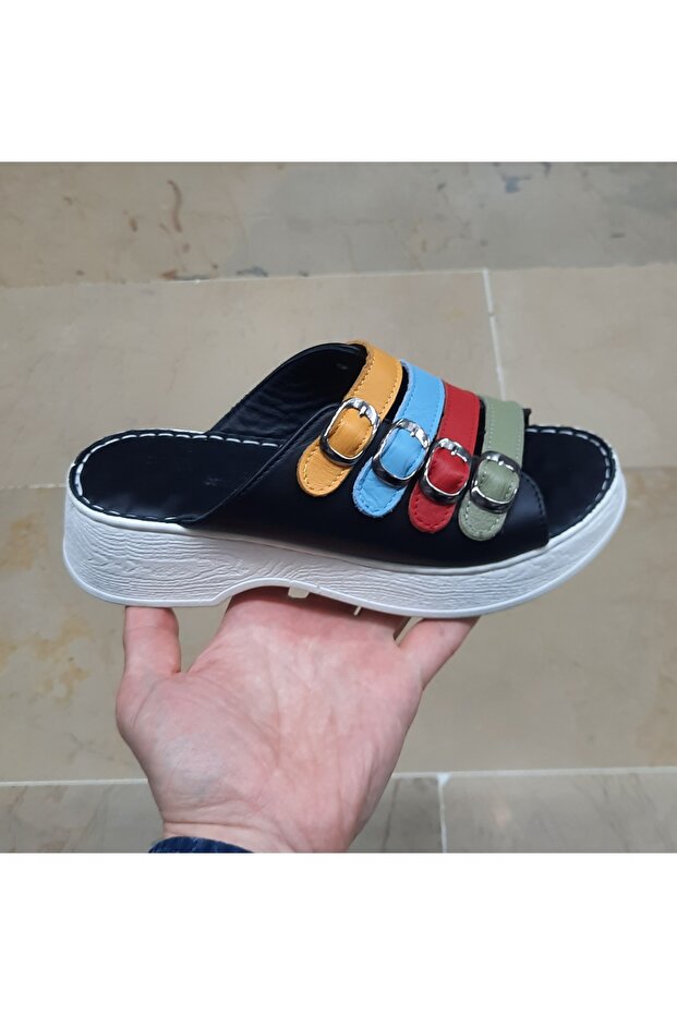 Women's Genuine Leather Orthopedic Heel Spur Massage Sole Color Combination Slippers