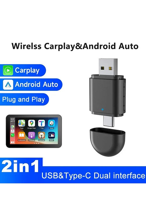 Mini Kablosuz Ios Android Uyumlu Carplay USB ve Type-C 2in1 Araç Multimedya Adaptörü - 8