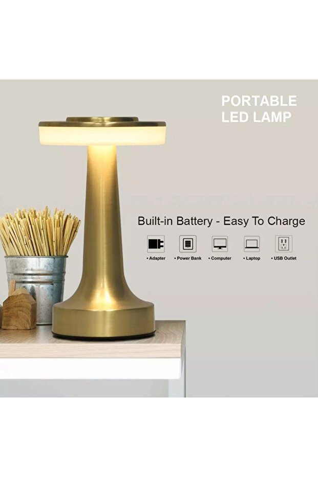 Portable LED Table Lamp with Touch Sensor,3-Levels Brightness,Rechargeable Battery,for Home,Gold - 2