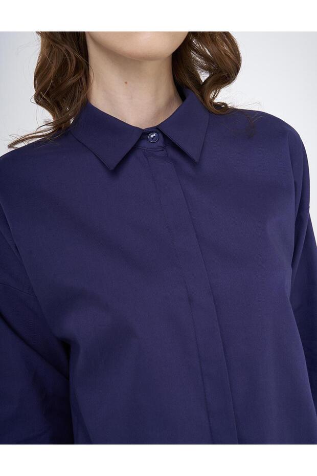 Basic Pamuklu Gömlek Lacivert - 7