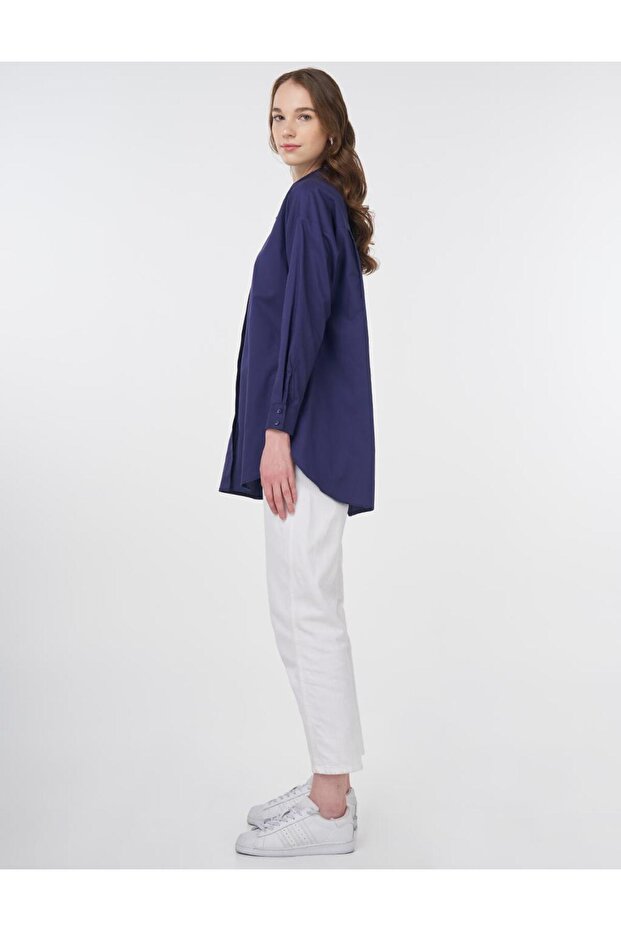 Basic Pamuklu Gömlek Lacivert - 4