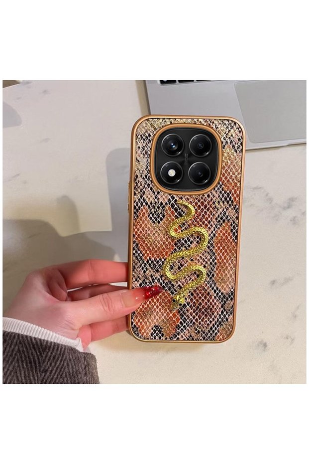 Xiaomi Redmi Note 14 Pro 5g Compatible Case Zebana Golden Serpent Silicone Case Orange