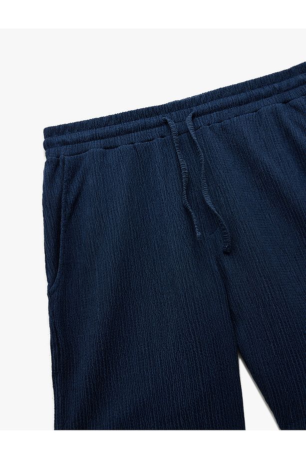 Dokulu Oversize Bermuda Beli Bağcıklı Spor Şort - 5