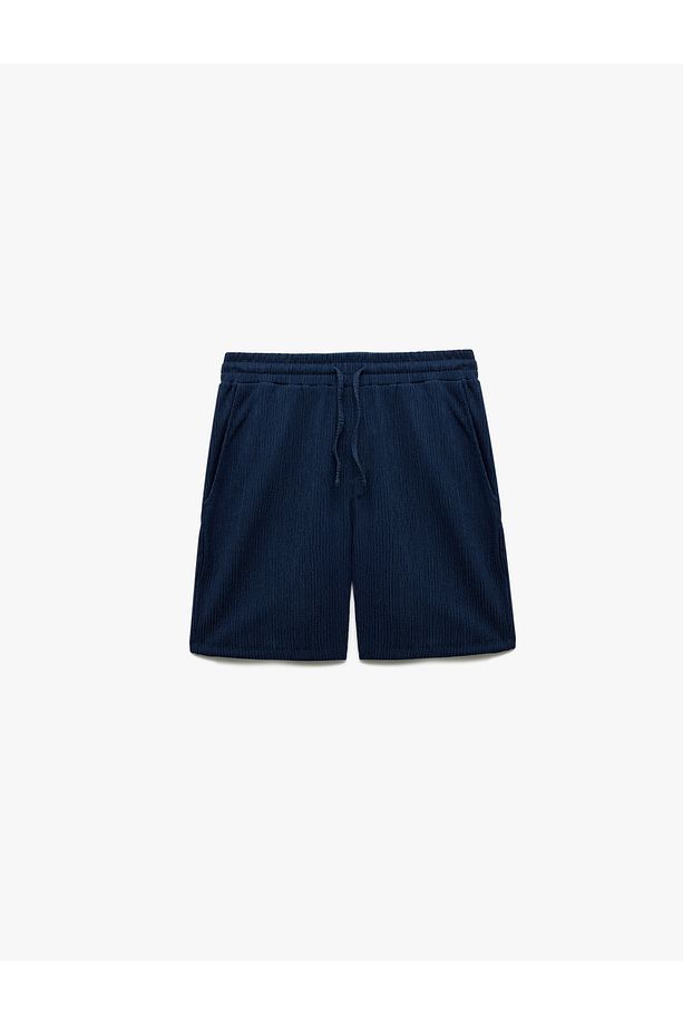 Dokulu Oversize Bermuda Beli Bağcıklı Spor Şort - 3