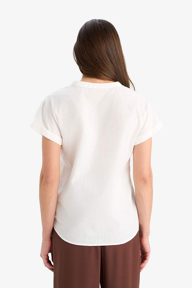 Regular Fit Apaş Yaka Flamlı Pamuk Kısa Kollu Bluz F1635AX25SM - 6