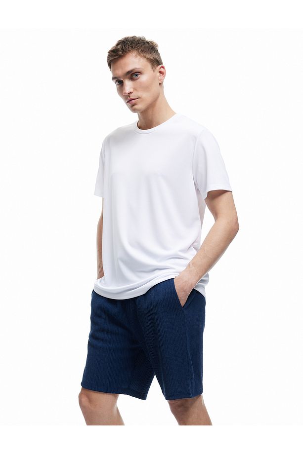 Dokulu Oversize Bermuda Beli Bağcıklı Spor Şort - 2