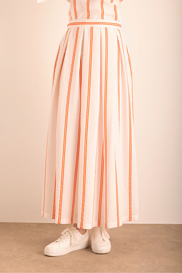 Çizgili Pileli Etek - 2