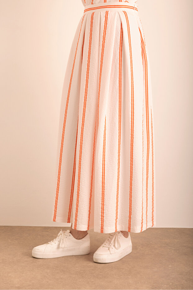 Çizgili Pileli Etek - 4