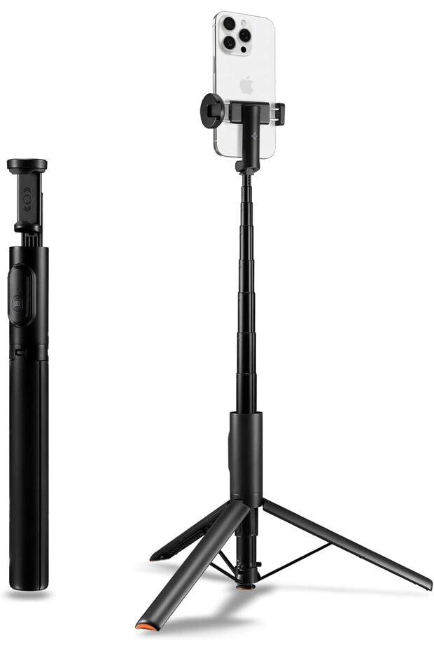 57" Automatic Selfie Stick Tripod Stand with Remote Vertical & Horizontal Rotatable - Black - 1