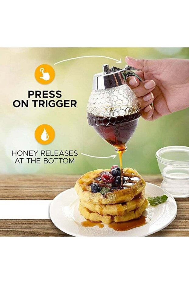 موزع عسل سعة 200 مل، مقاوم للتنقيط، مع حامل وتصميم على شكل قرص العسل، مناسب لصنع الحلويات - 2