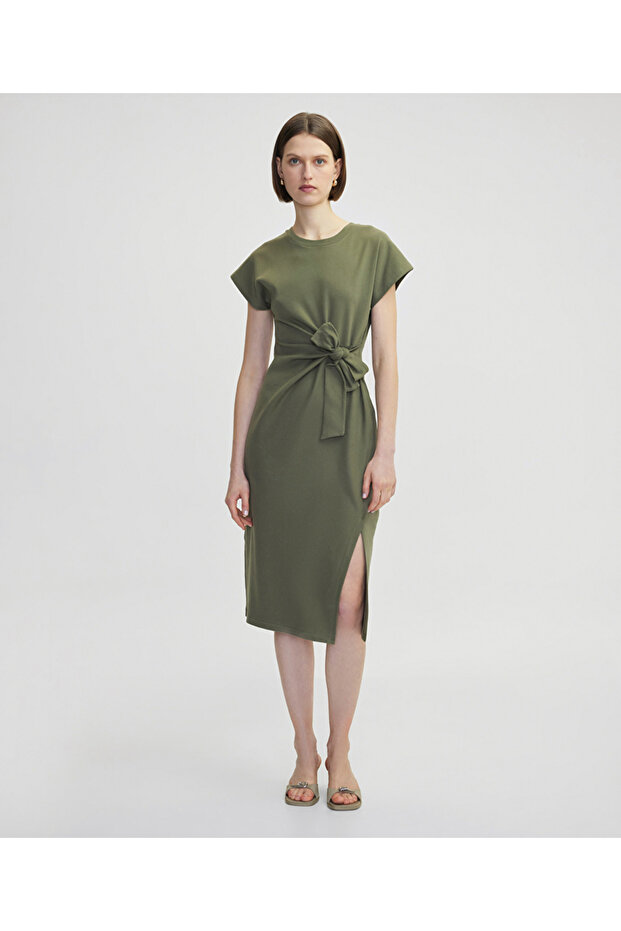 Bağlamalı penye elbise - 1