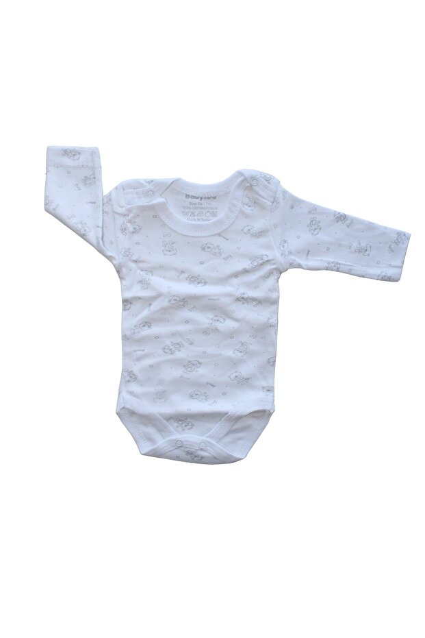 Long Sleeve White Animal Patterned Bodysuit