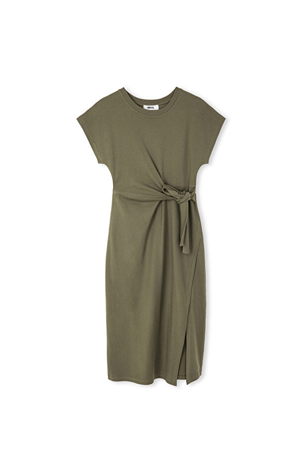 Bağlamalı penye elbise - 3