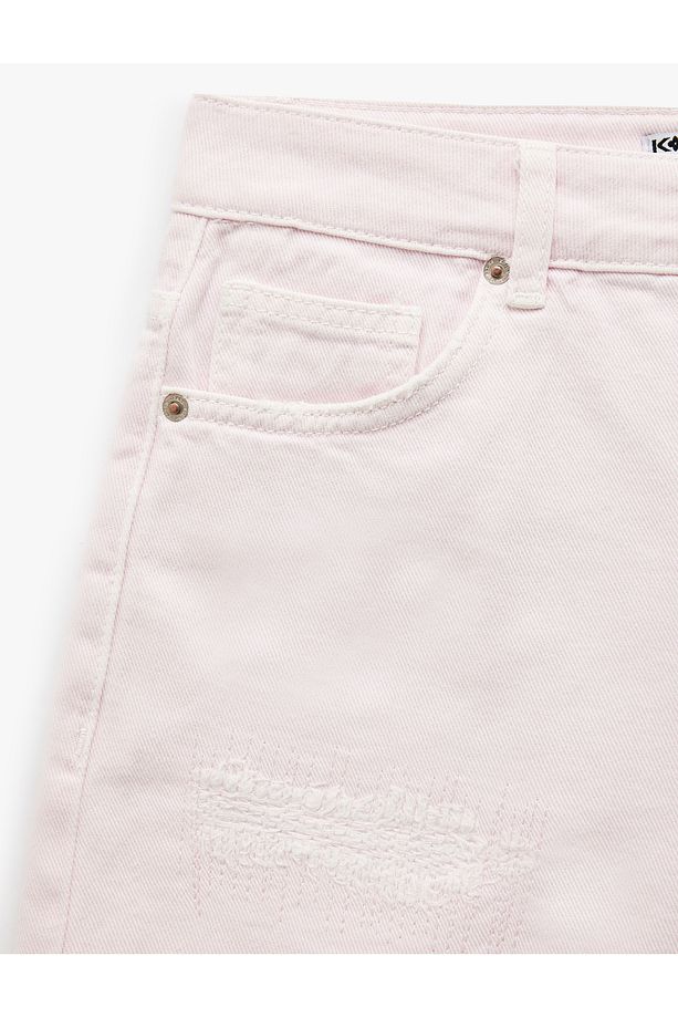 Normal Bel Pamuklu Cep Detaylı Saçaklı Paça Mini Jean Şort - 8