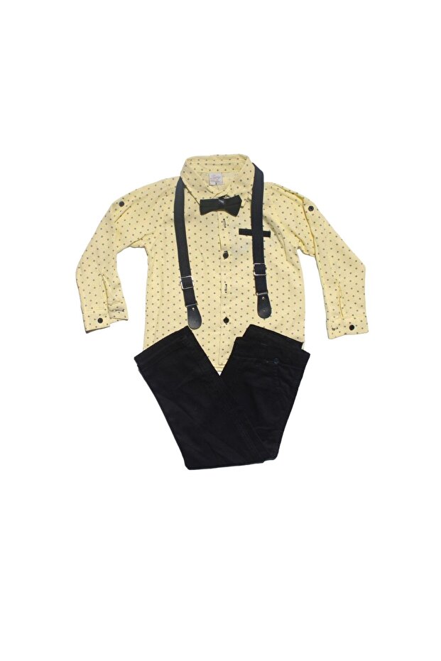 Boy - Yellow Patterned Shirt and Navy Pants Set