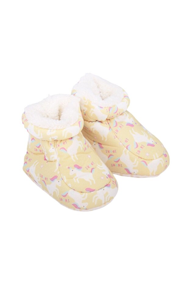 Kız Bebek Sarı Unicorn Desenli İçi Welsoft Panduf - 3