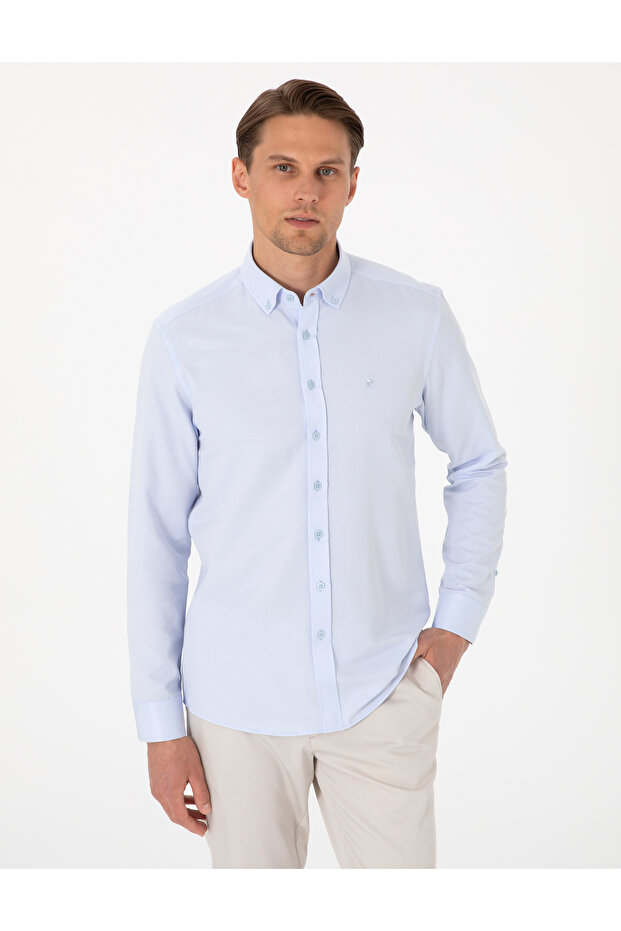 Light Blue Oxford Slim Fit Easy-Iron Shirt 50306996 -Vr003
