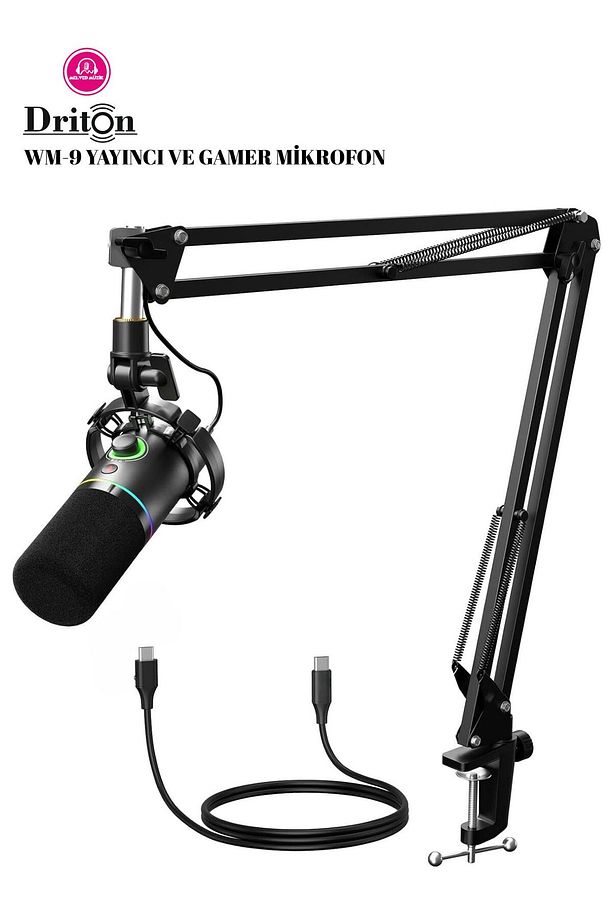 Driton Wm-9 Siyah Rgb Usb Oyuncu Yayıncı Ve Podcast Için Uyumlu Condenser Mikrofon - 1