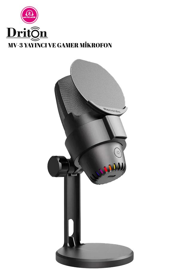 Driton Mv-9 Siyah Rgb Usb Oyuncu Yayıncı Ve Podcast Için Uyumlu Condenser Mikrofon - 1