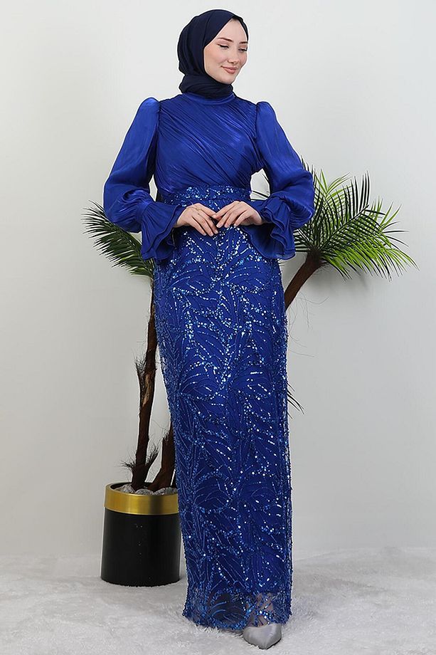 Adelya İşlemeli Kalem Elbise Gece Mavi - 5