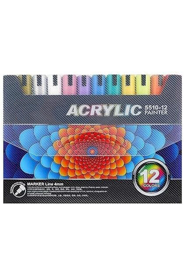 Set of 12 acrylic markers, 2 thin and thick heads, 0.4 mm tip, for various surfaces, quick drying - 15