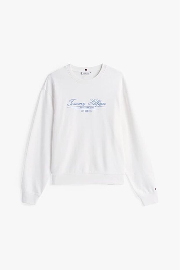 Kadın Th Regular Script Logo Sweatshirt - Ekru - 5