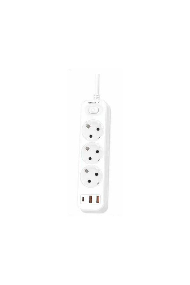 3'lü Akım Korumalı Priz | USB + Type-C Çıkışlı Çoklu Şarj Ünitesi - 1