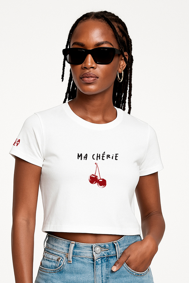 Ma Cherie White Crop Top Crew Neck Short Sleeve T-Shirt