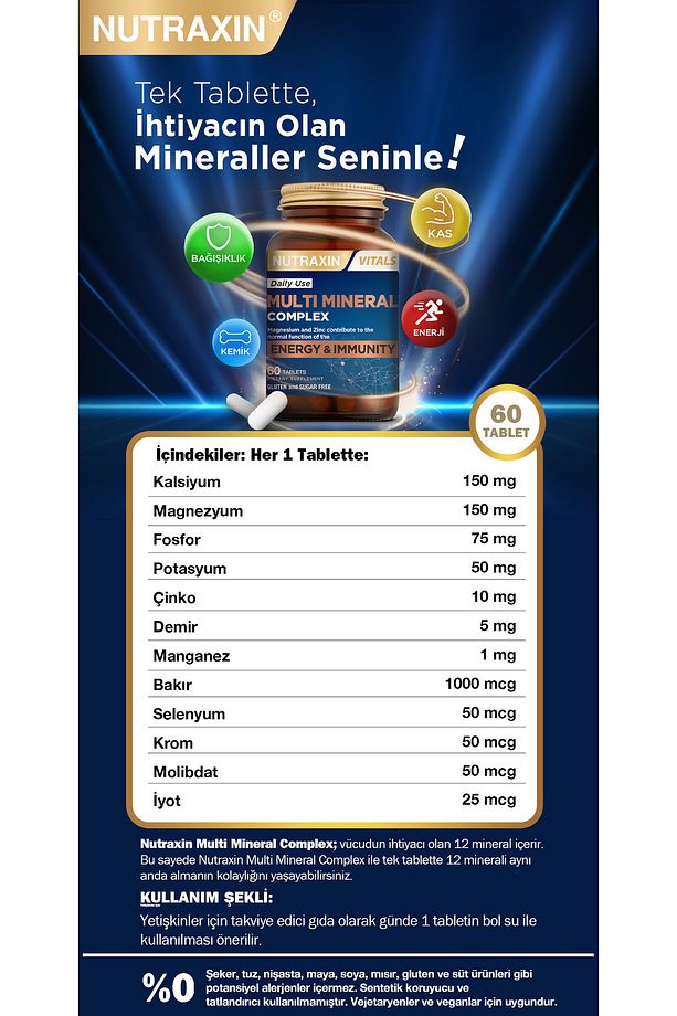 Multi Mineral Complex 60 Tablet Magnezyum, Kalsiyum, Çinko, Demir, İyot, Krom 2 adet - 7
