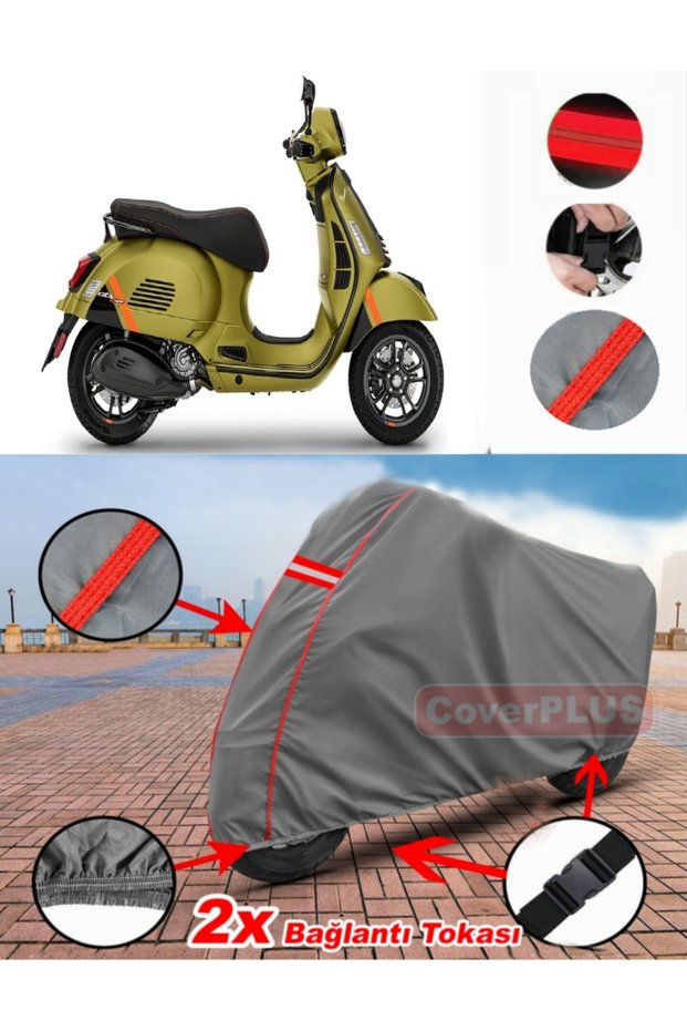 Vespa Gts 300 Super Sport S Tarpaulin Motor Tarpaulin Motorbike Cover Tent Red Stitched Gray