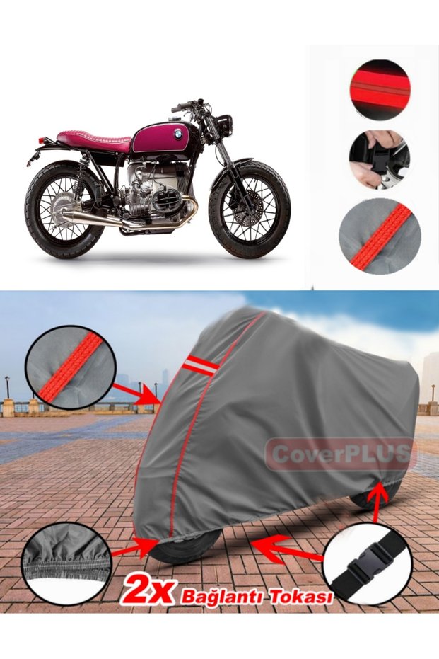 Bmw R 65 Tarpaulin Motor Tarpaulin Motorbike Cover Tent Red Stitched Gray
