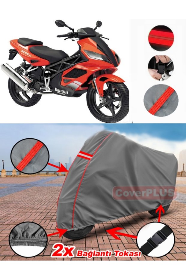 Kanuni Deer 152 Tarpaulin Motor Tarpaulin Motorcycle Cover Tent Red Stitched Gray