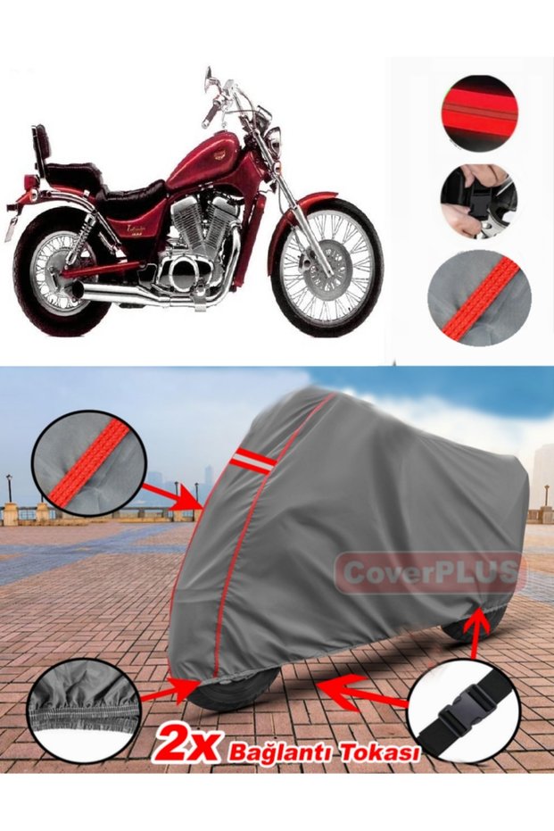 Suzuki Vs 800 Intruder Tarpaulin Motor Tarpaulin Motorbike Cover Tent Red Stitched Gray