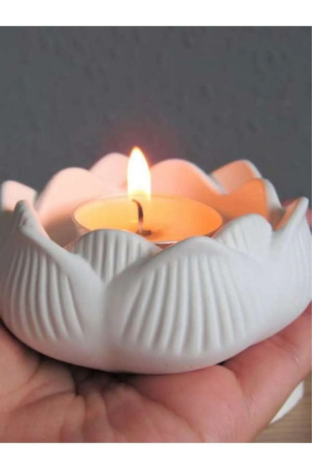 3'lü Lotus Çiçeği Dekoratif Mumluk Set Dekoratif Obje & Biblo Şık Ve ev Aksesuarı - 4
