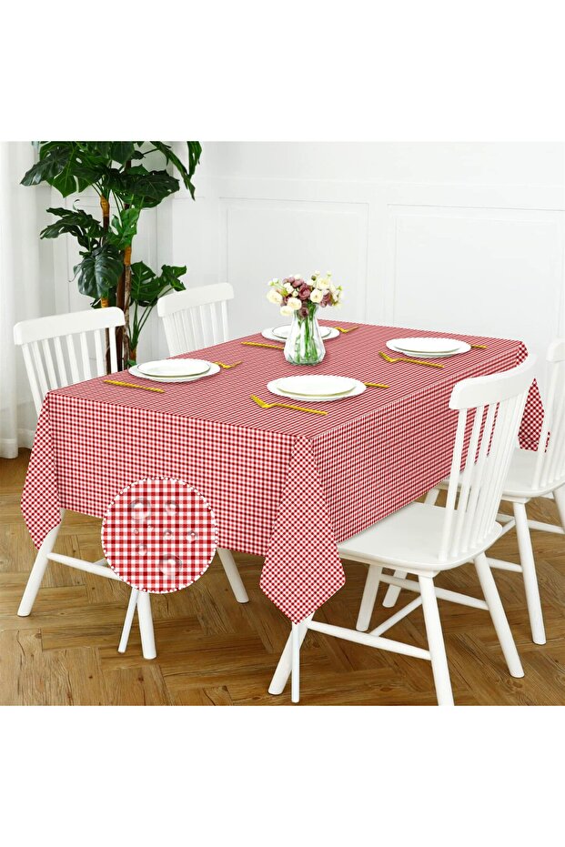 Față de masă Gingham Red Liquid Proof, rezistentă la pete - 1