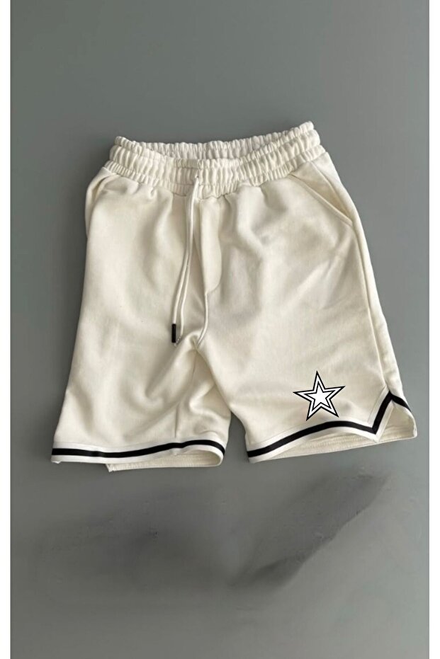 Unisex Star Printed Leg Strip Shorts New Season New Model