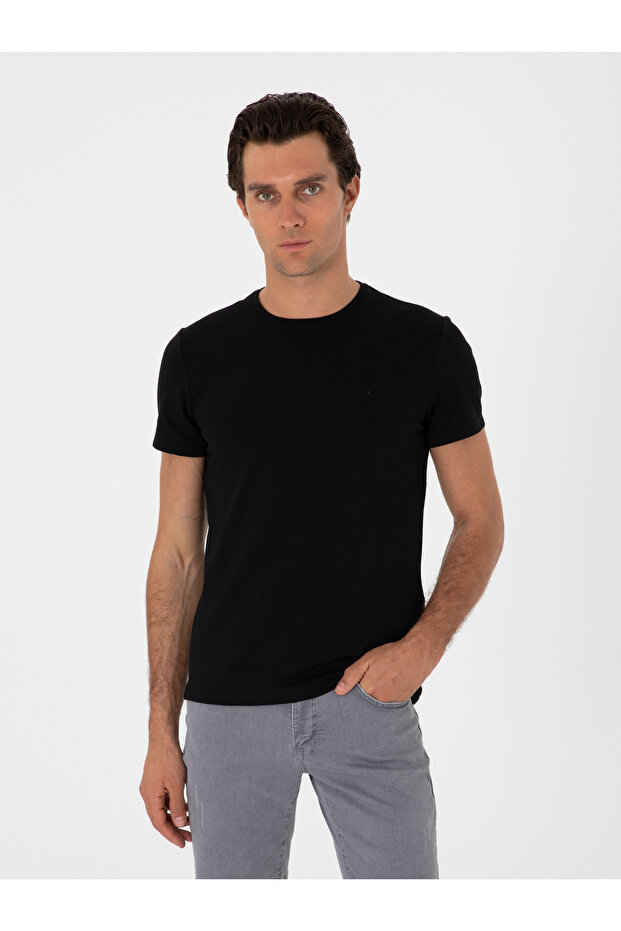 Black Slim Fit Crew Neck T-Shirt 50300699-Vr046
