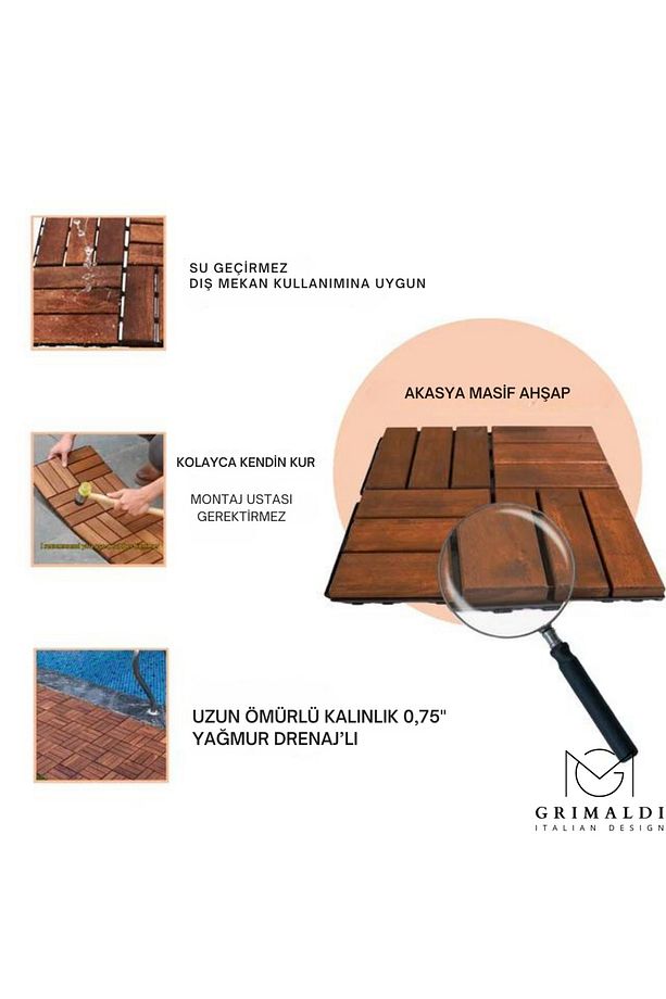 İthal Parke Balkon Teras Yer Döşemesi Masif ,karo Zemin Kaplama Akasya Ağacı 1 Kutu 10 Adet 0,9 M2 - 1