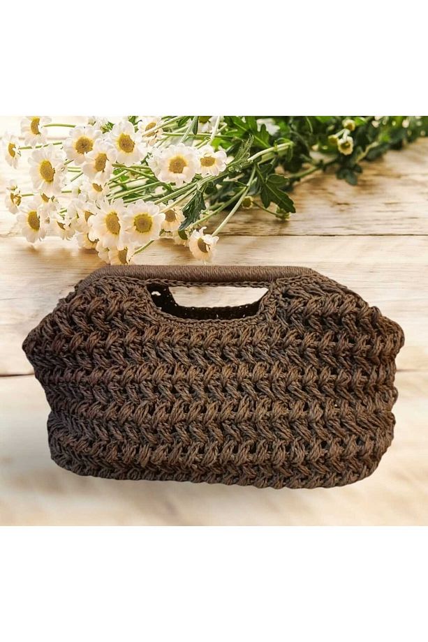 El Örgüsü Kağıt İp 22 cm Burslu Çanta - 1