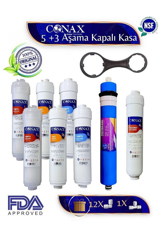 Tüm Kapalı Kasalar için 5+3 AŞama 1.5 yıllık Inline Filtre Seti Anahtar ve Dirsek Hediyeli - 1