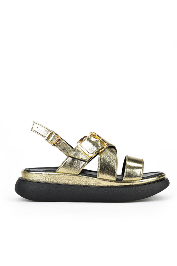, Women's Genuine Leather Heeled Sandals 151992 Z302 Gold