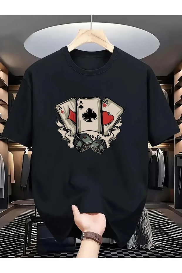 Comfortable Lapel T-Shirt for Men, Card Game Printed,